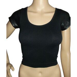 Suzette Crop Top Womens Size OS Black Babygirl Seamless Faux Leather Scoop Neck